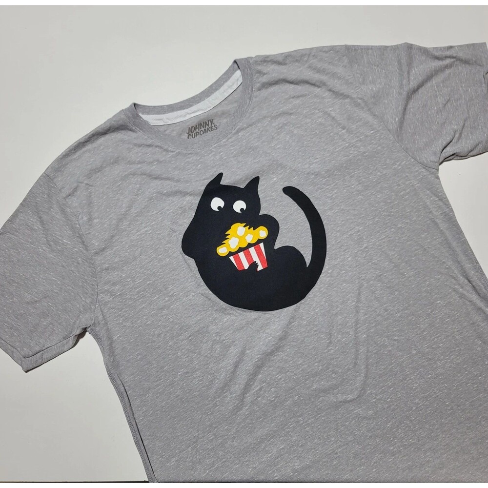 JOHNNY CUPCAKES x AMC Theatres Meowcakes Cat Popcorn Gray Tshirt X LARGE NWT